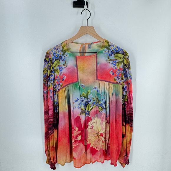 Blank London Floral Peasant Blouse Multicolor Watercolor Boho Top Size 1X - Picture 1 of 8